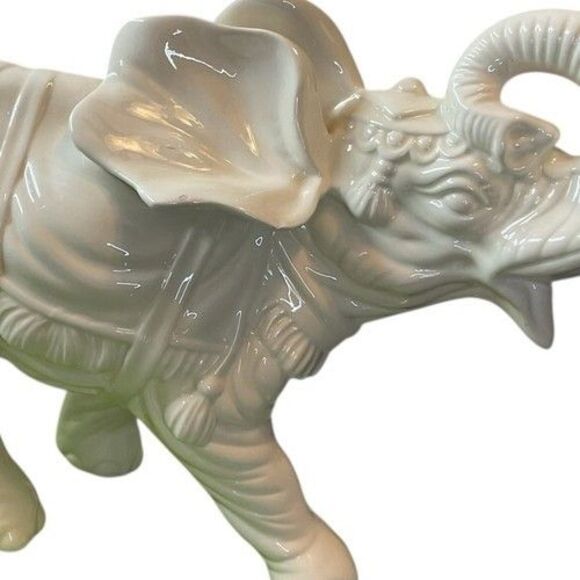 VTG 79s Stef GMA Feller Glazed Ceramic Elephant Figurine Trunk Up 19"X12"X6" - Picture 10 of 16